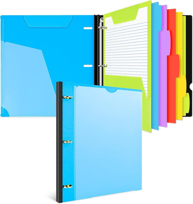 INFUN All-in-one Telescoping Binder Notebook, Refillable 3 Ring Notebook Binder with 1 plastic movable pocket folder,5 plastic subject dividers and graph paper and college ruled paper - Blue - Image 1